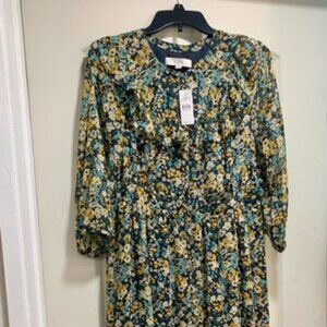 Ann Taylor Loft Floral Ruffle Midi Shirtdress Size L NWT Cottagecore